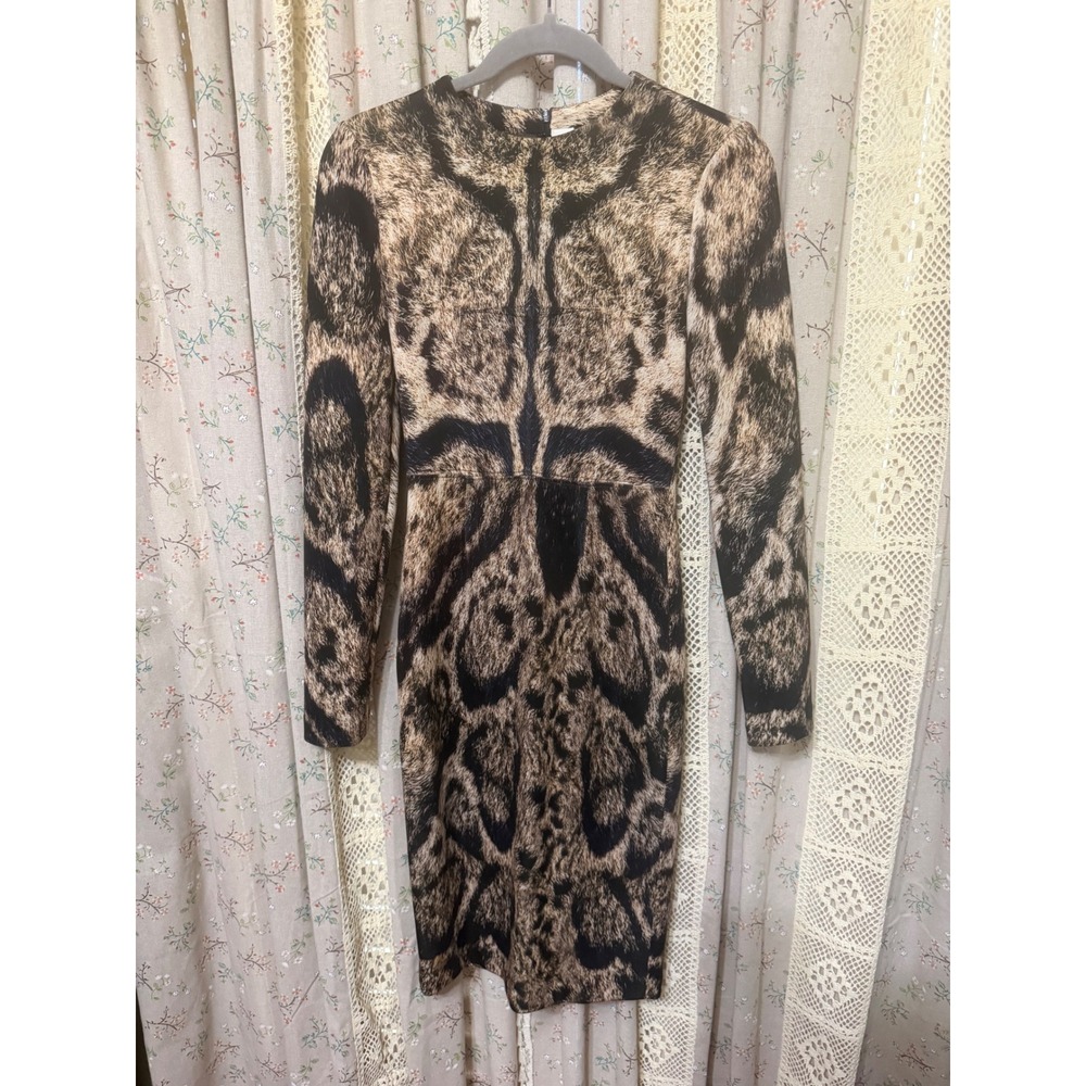 Yigal Azrouël Animal Print Long Sleeve Scuba Sheath Dress Size 2
